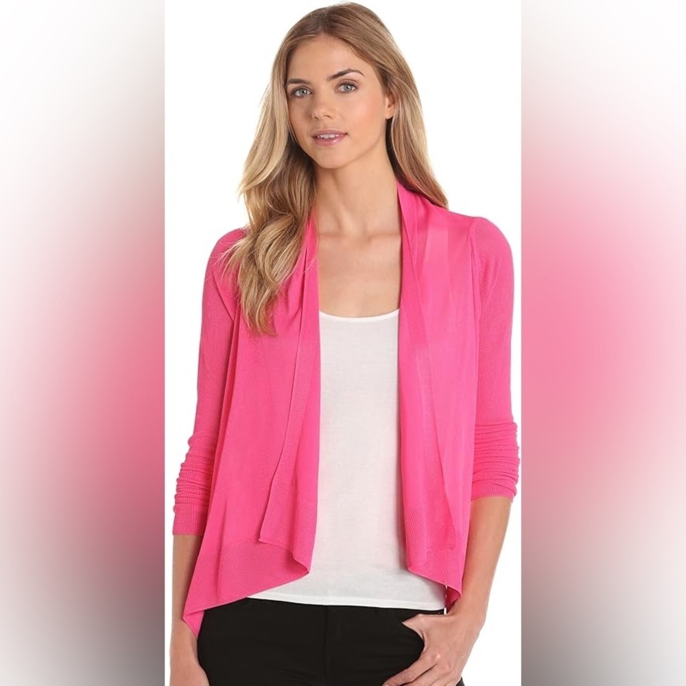 Elie Tahari Layla Open Front Cardigan in Bright Pink